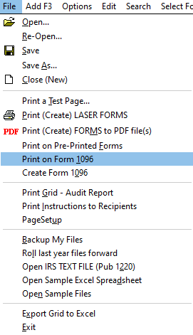 Print on Form 1096