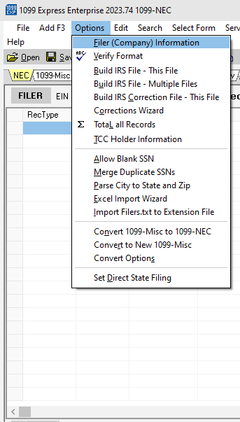 enter filer information