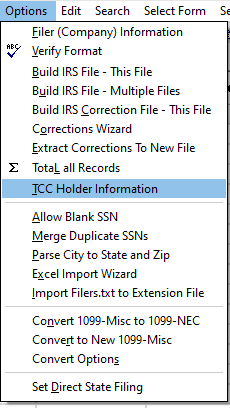 Options TCC Holder Information