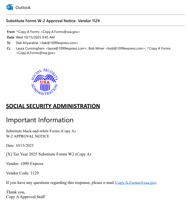 2025 approval email from SSA