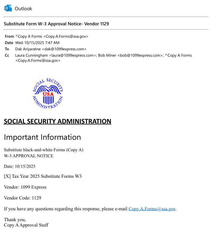 2025 W3 approval email from SSA