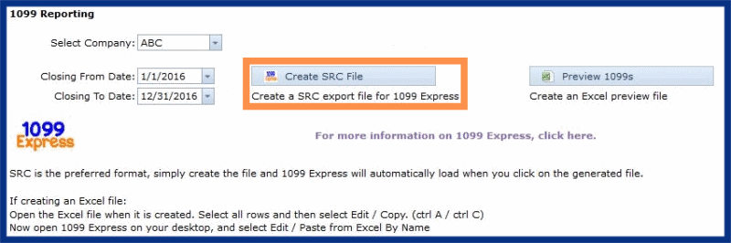 1099 Reporting - Create SRC