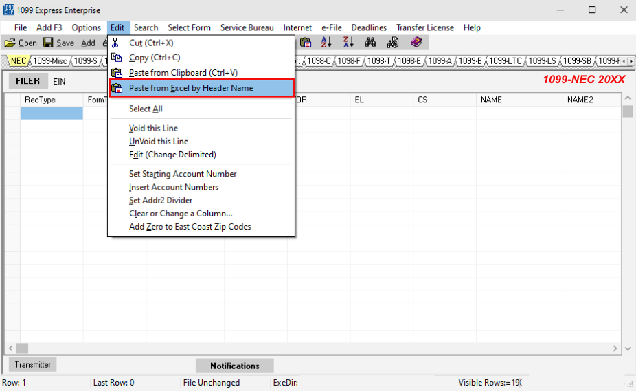 Paste form Excel by Header Name from inside the program