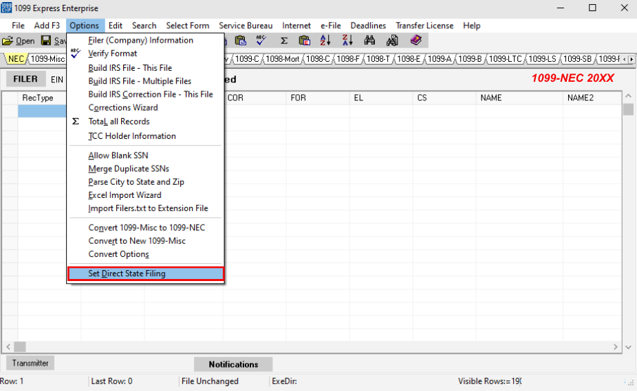 Set Direct State Filing option inside the program