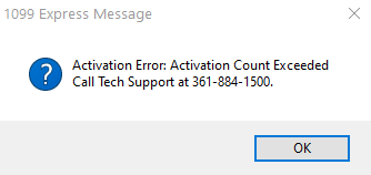 1099Express software failed activate due count exceeded