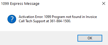 1099Express software failed activate due invoice not containing installed program