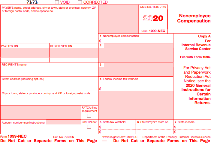 Example format for 1099-NEC 2020.