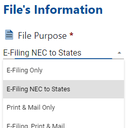 Example of selection menu on the Data Entry page.