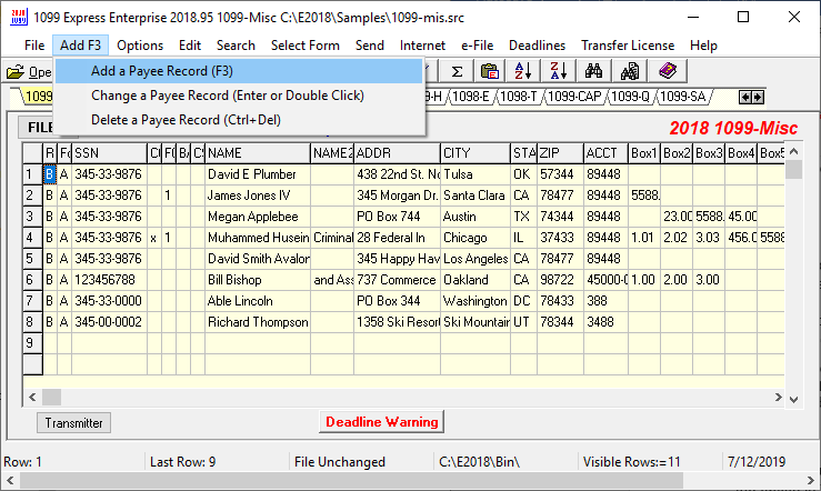 1099 Excel Template