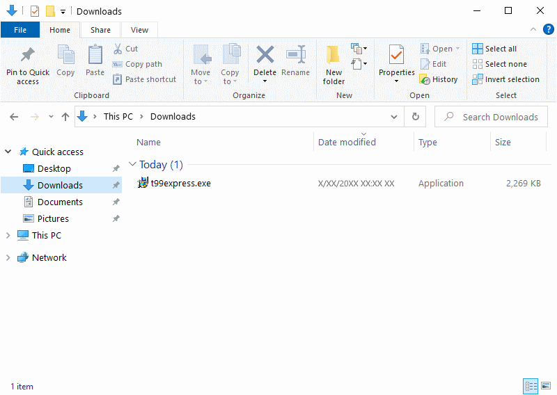 Downloads folder with 1099Express installer in it
